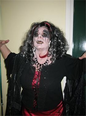 Cheryl as evil 'Granula' in panto