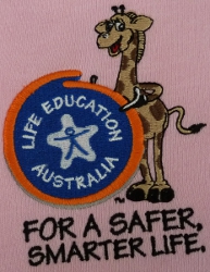 Logo and text on left breast.