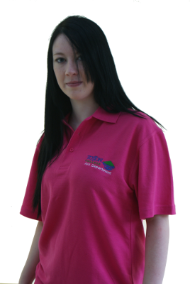 Logo and text on left breast.